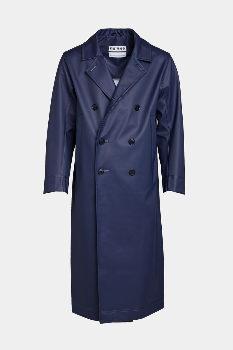 stutterheim Rosenbad Long Double Breasted Overcoat Navy