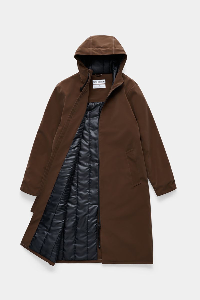 stutterheim Stockholm Long Matte Winter Coat Dark Brown