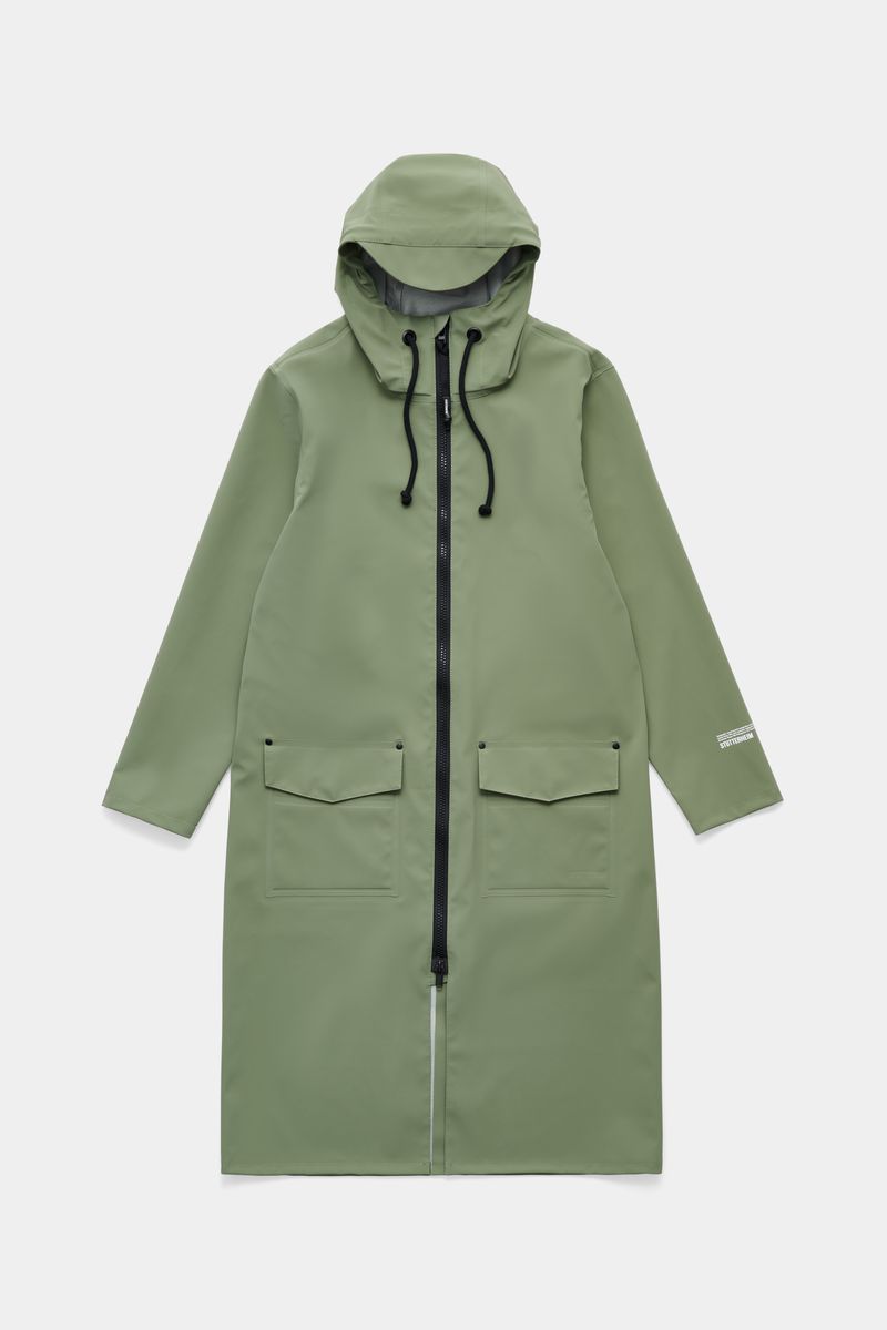 stutterheim Stockholm Long Patch Raincoat Dry Green