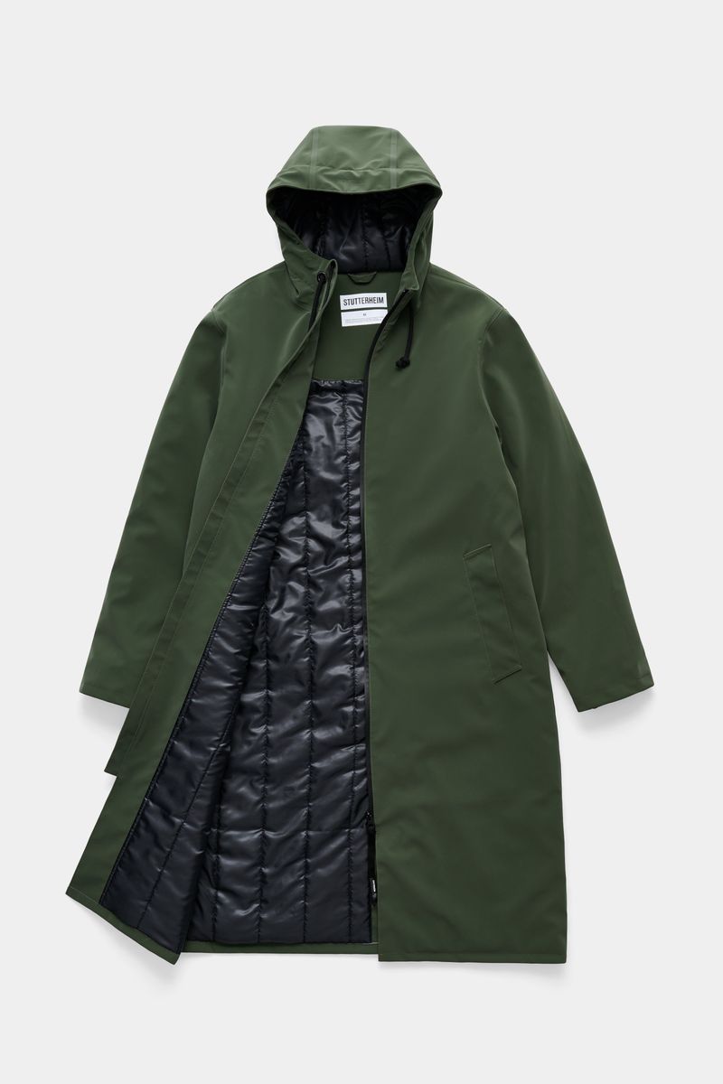 stutterheim Stockholm Long Matte Winter Coat Green