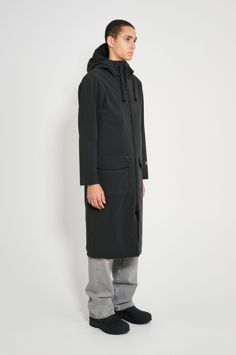 Stutterheim Stockholm Long Patch Raincoat Black