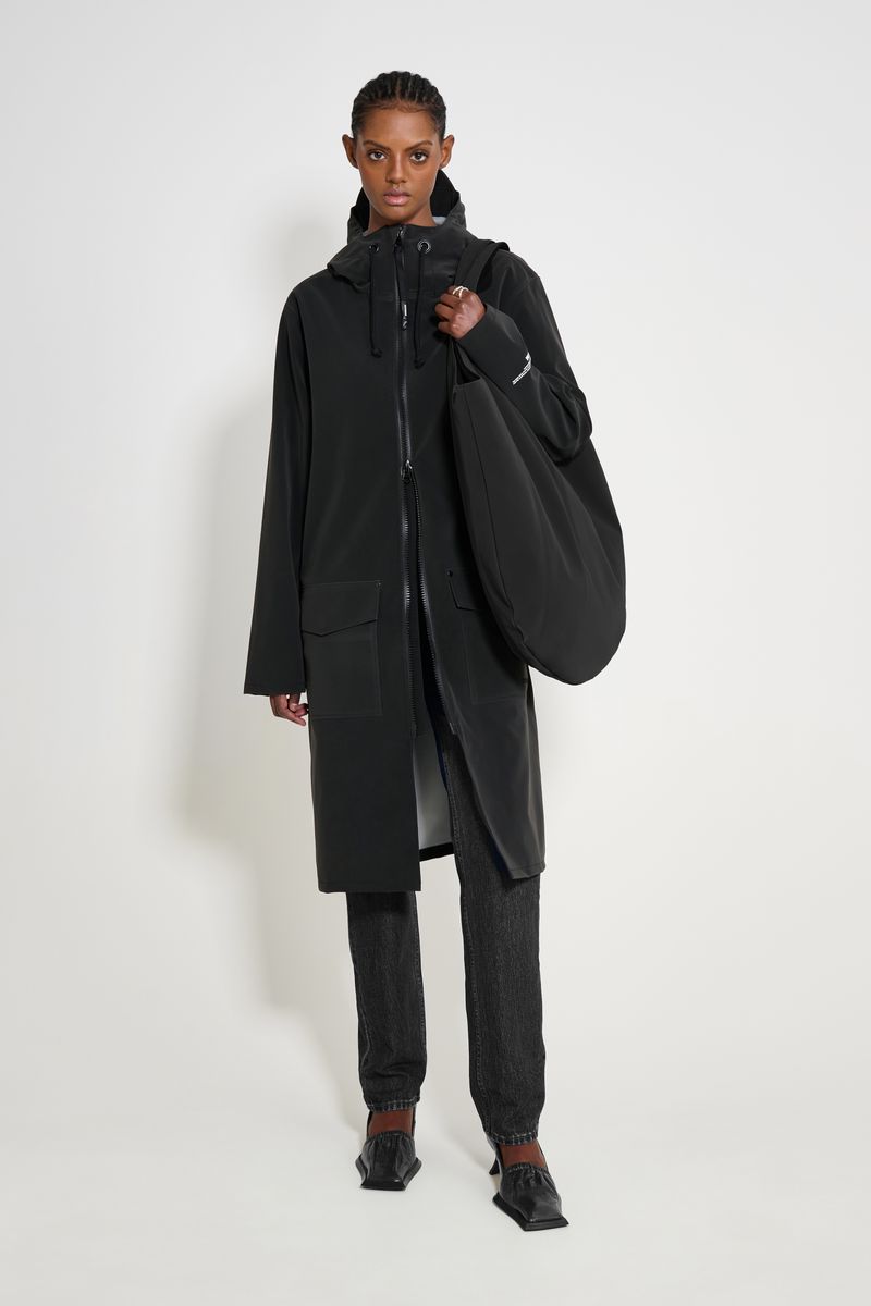 Stutterheim Stockholm Long Patch Raincoat Black