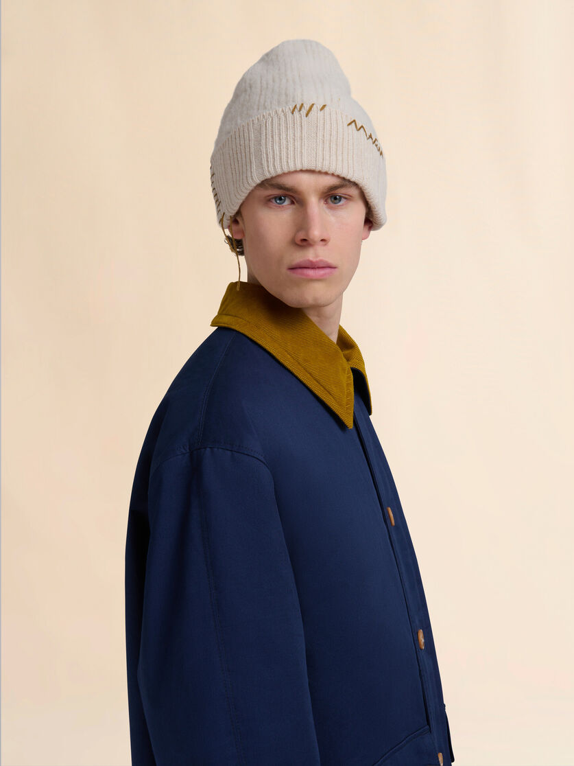 Stutterheim X Marni Beige Wool-cashmere Beanie With Marni Mending