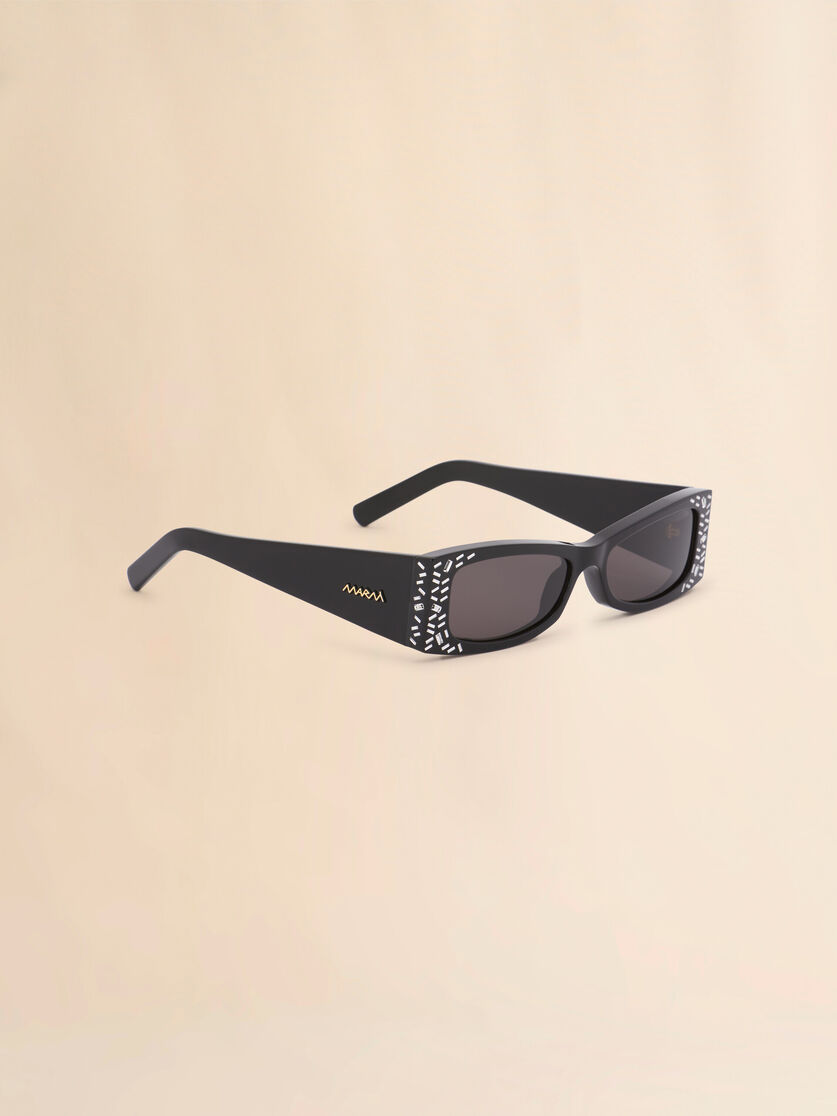 Stutterheim X Marni Black Acetate Zokoa Sunglasses With Rhinestones
