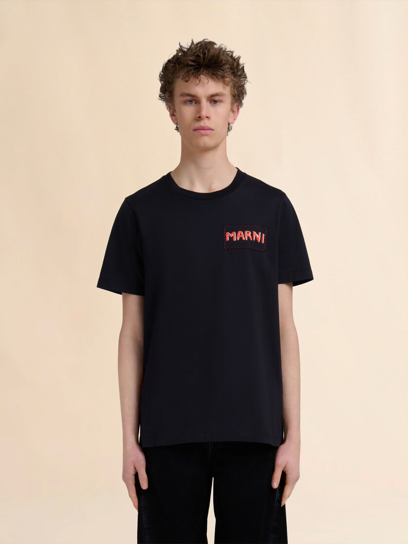 Stutterheim X Marni Black Cotton Crew Neck T-shirt With Marni Label