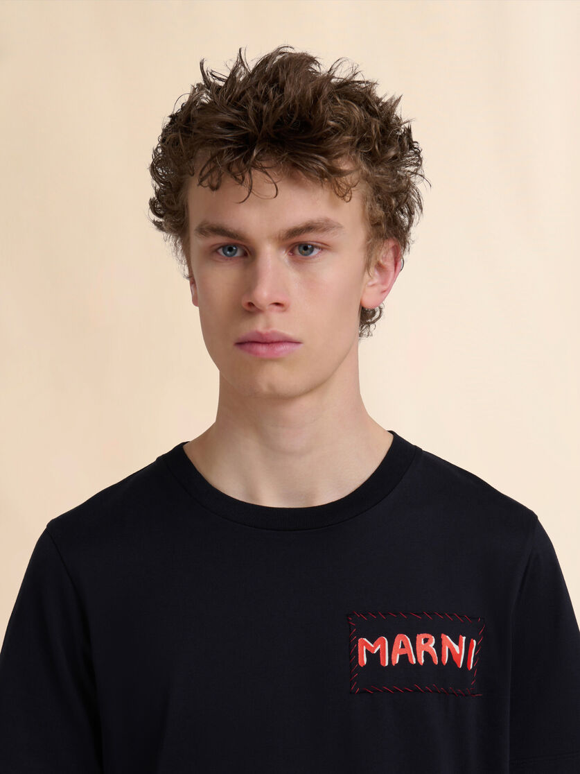 Stutterheim X Marni Black Cotton Crew Neck T-shirt With Marni Label