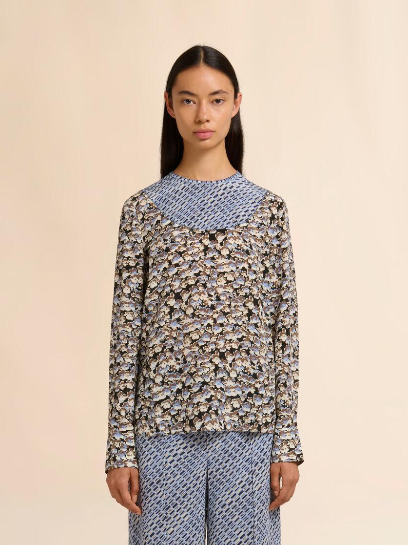 Stutterheim X Marni Black Crêpe De Chine Top With Anemones Print