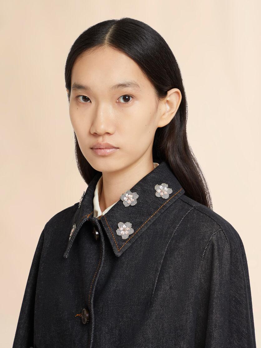 Stutterheim X Marni Black Denim Jacket With Daisy Appliqués