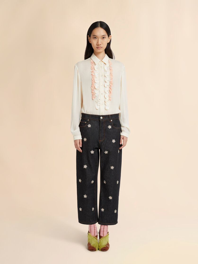 Stutterheim X Marni Black Denim Jeans With Daisy Appliqués