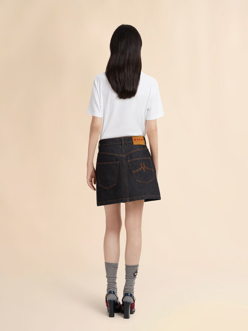 Stutterheim X Marni Black Denim Skirt With Daisy Appliqués
