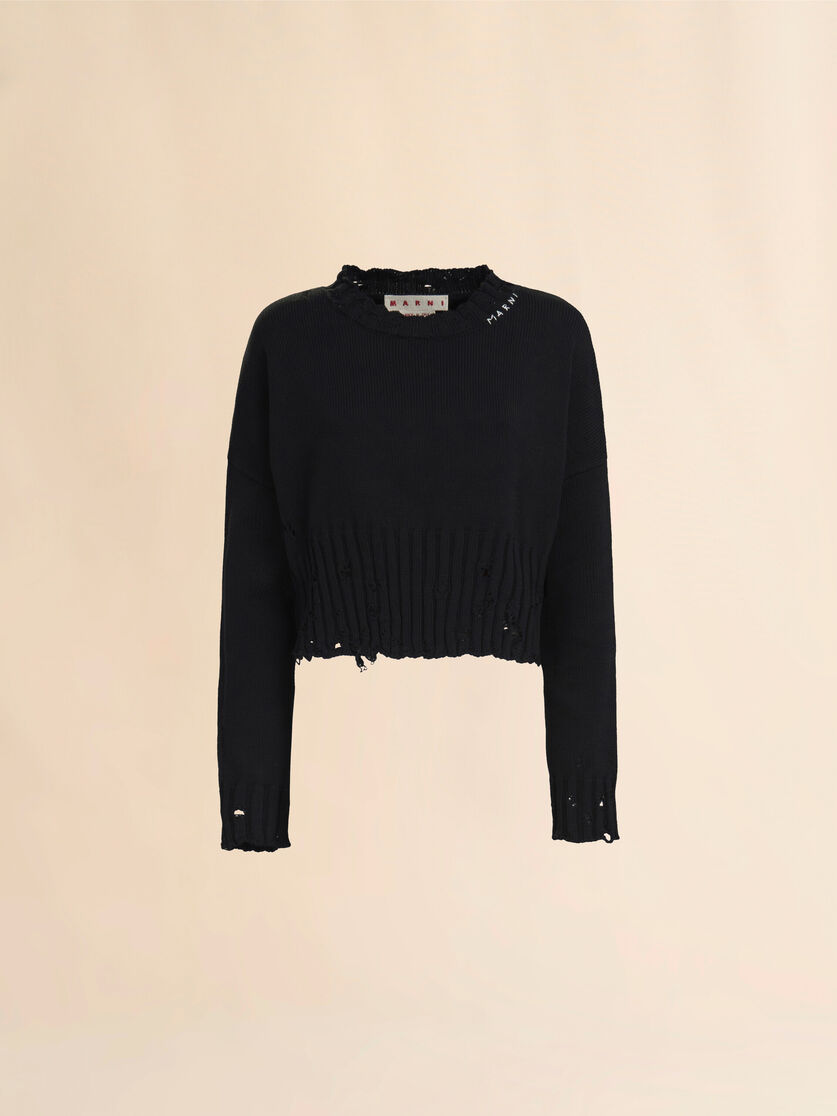 stutterheim x marni Black dishevelled cotton cropped jumper