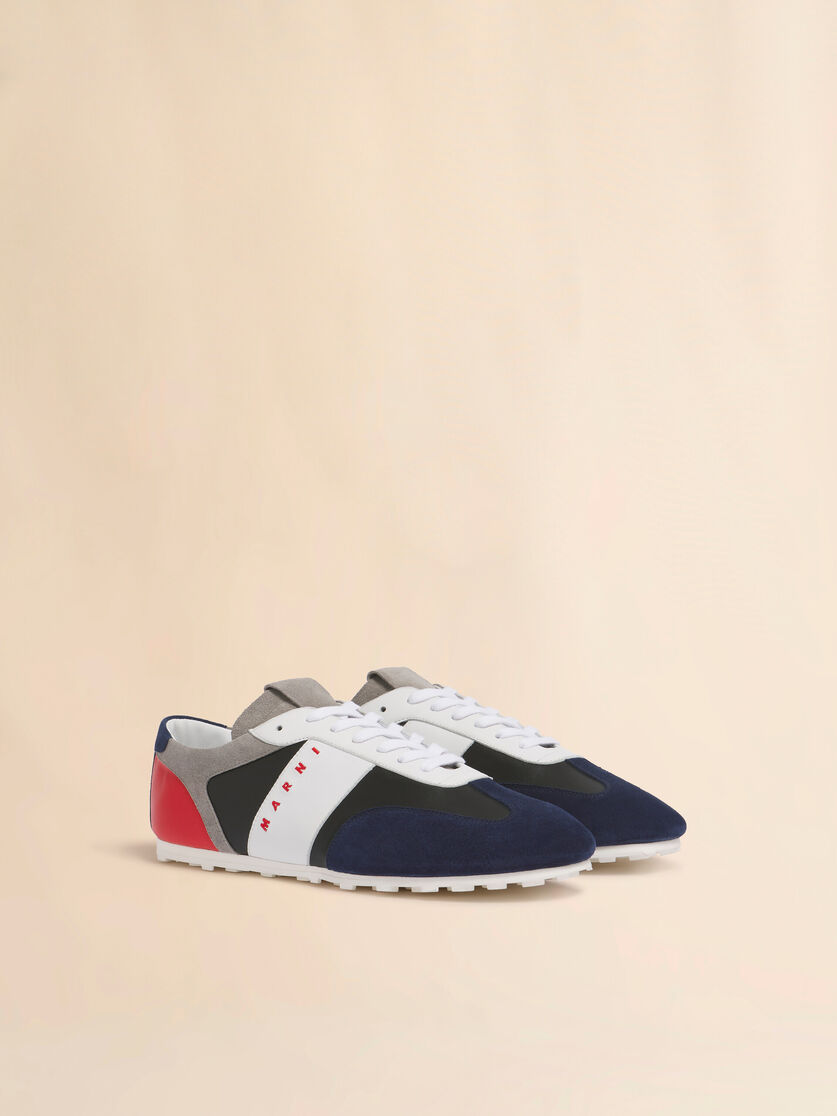 Stutterheim X Marni Black Leather And Multicolour Suede Softy Soccer Sneaker