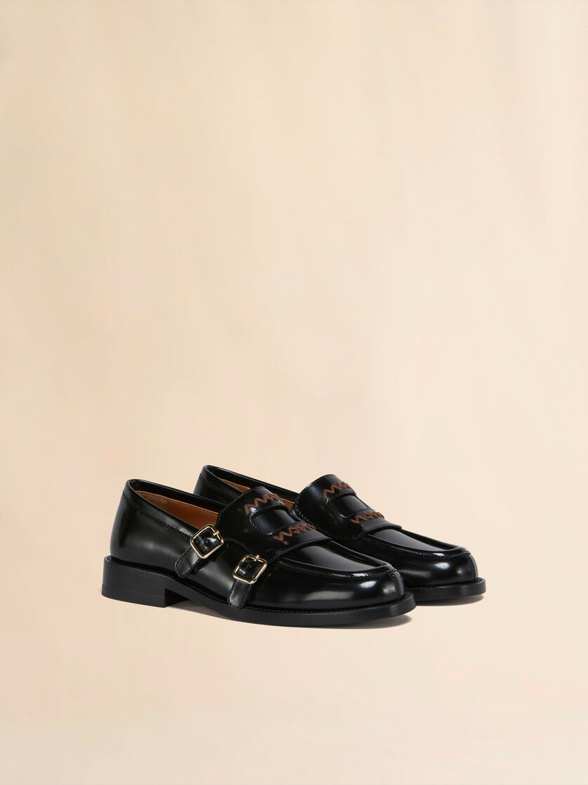 Stutterheim X Marni Black Leather Bambi 3.0 Loafer With Double Buckle