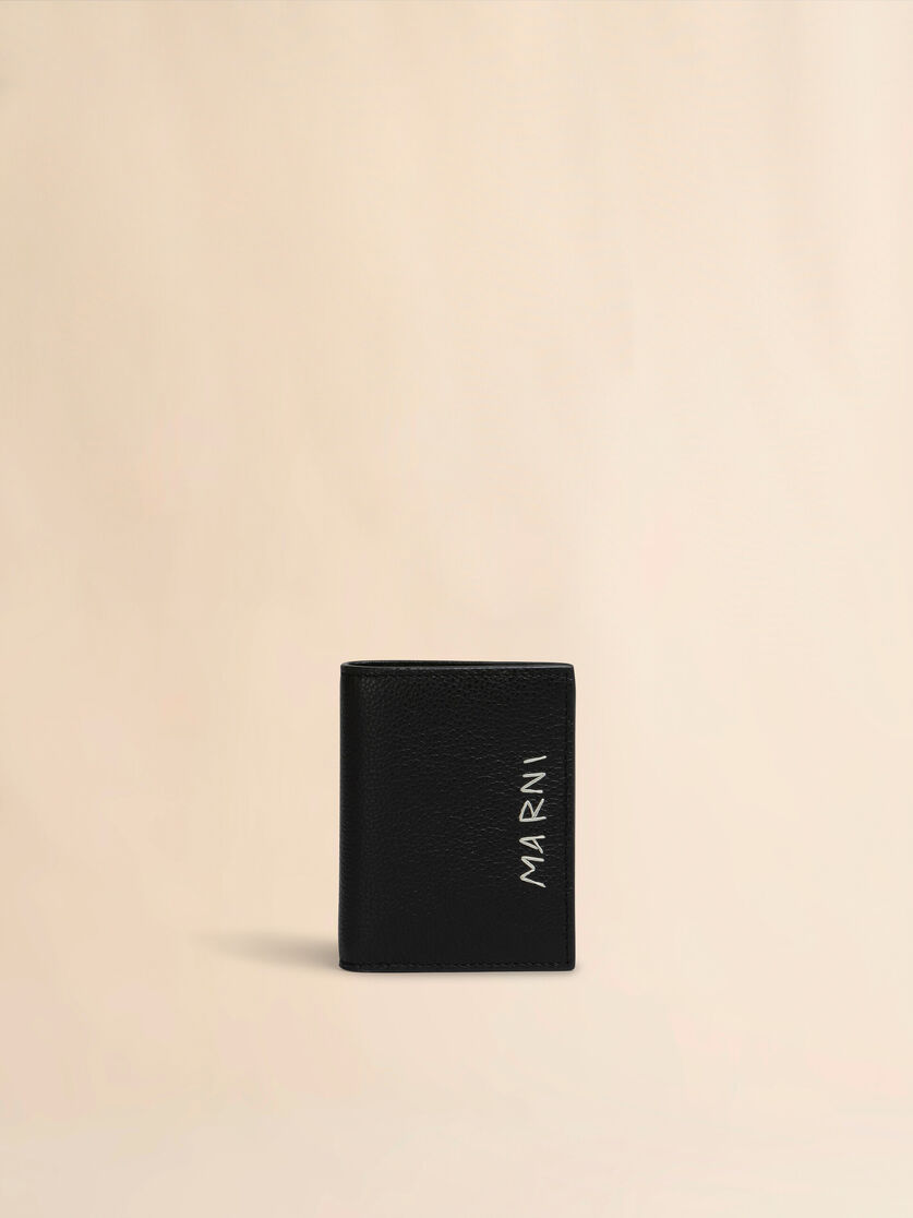stutterheim x marni Black leather bifold wallet with Marni Mending embroidery