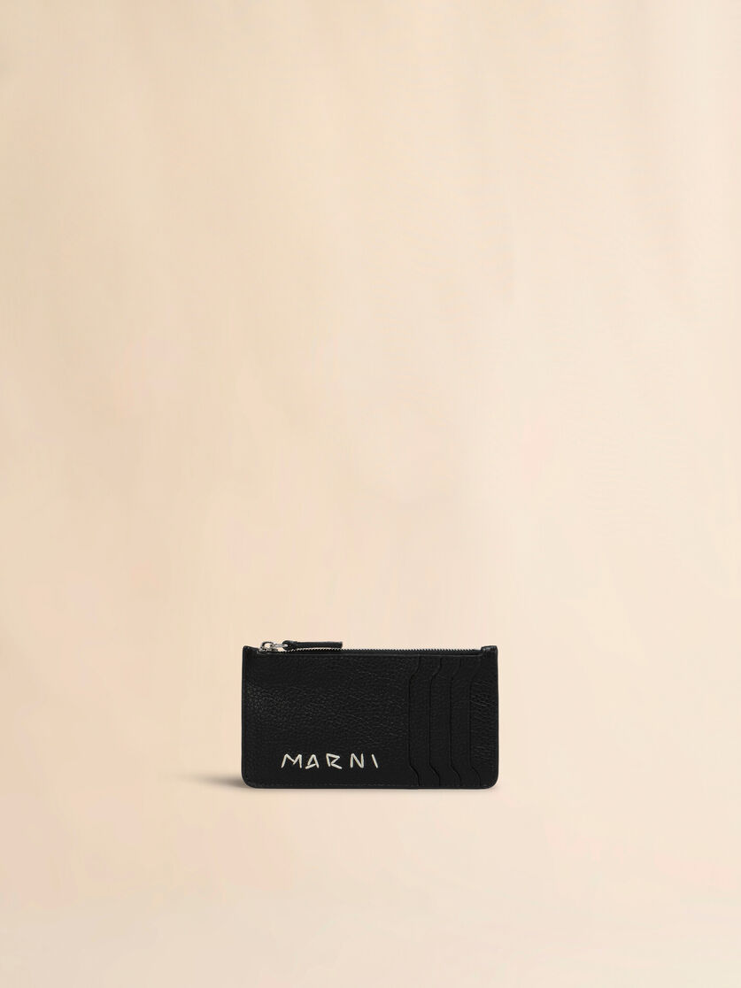 stutterheim x marni Black leather card case with Marni Mending embroidery