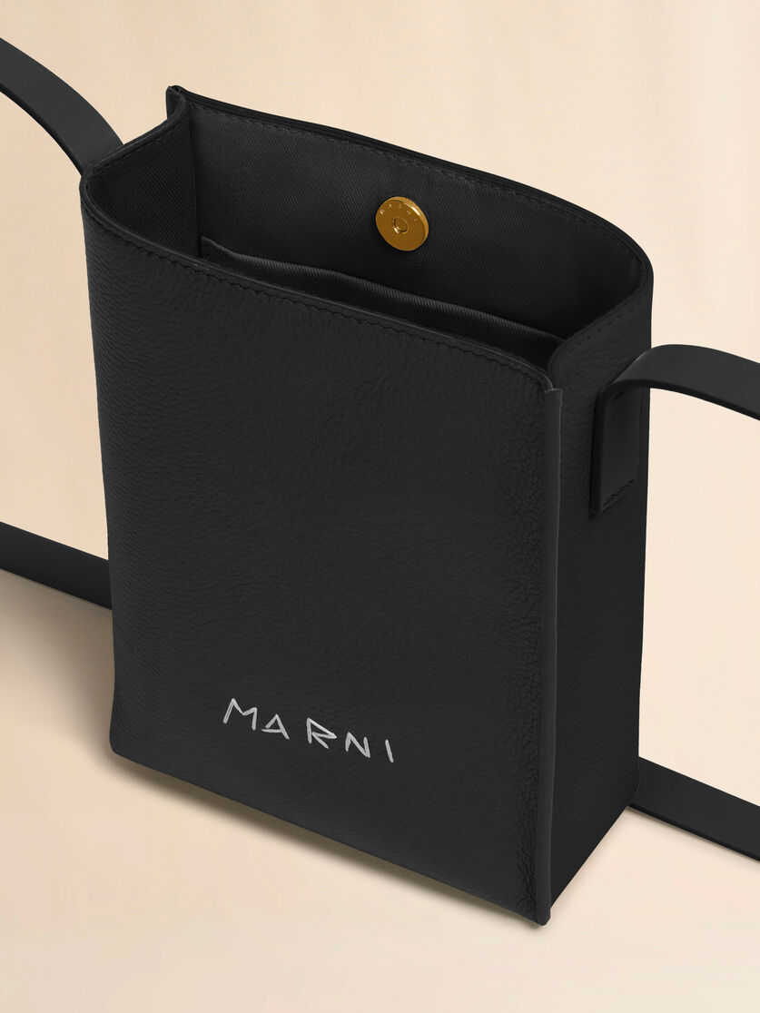 Stutterheim X Marni Black Leather Museo Nano Bag With Marni Symbol Embroidery