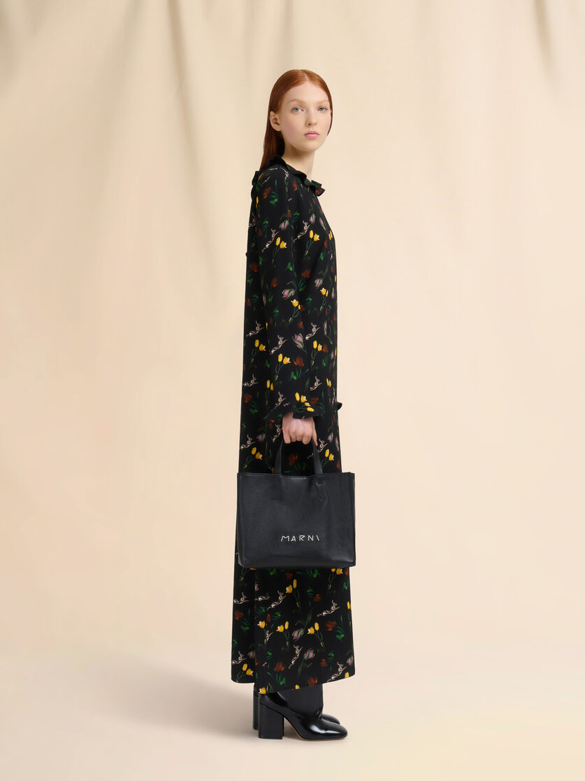 Stutterheim X Marni Black Leather Museo Soft Tote Bag With Marni Symbol Embroidery