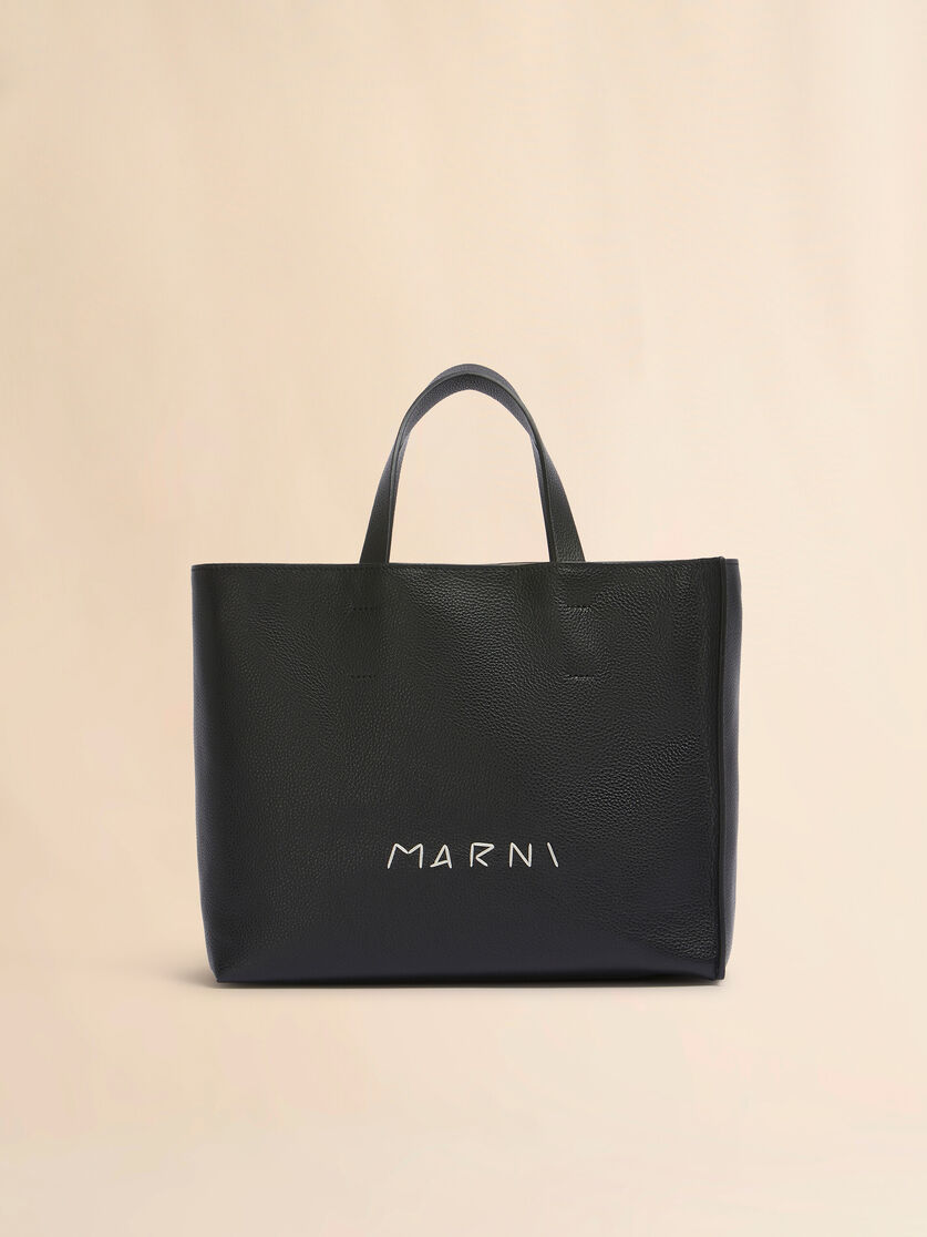 stutterheim x marni Black leather Museo Soft tote Bag with Marni Symbol embroidery