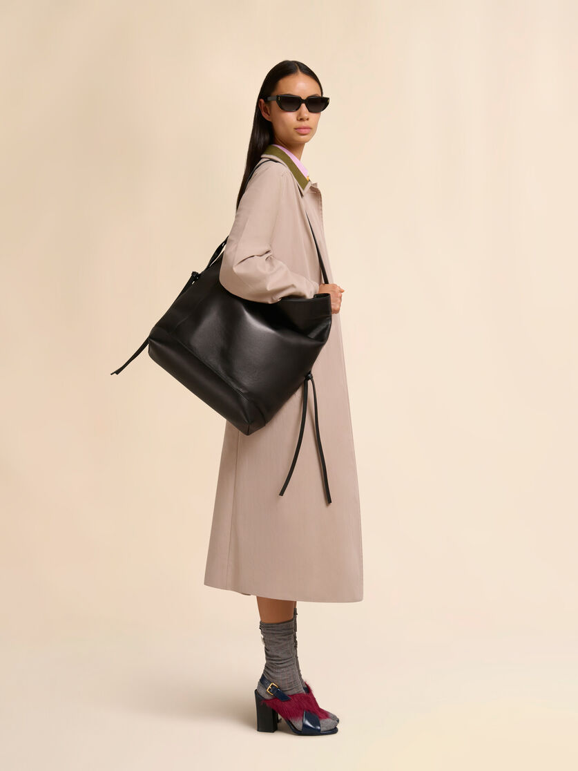 Stutterheim X Marni Black Leather Pod 2.0 Large Hobo Bag