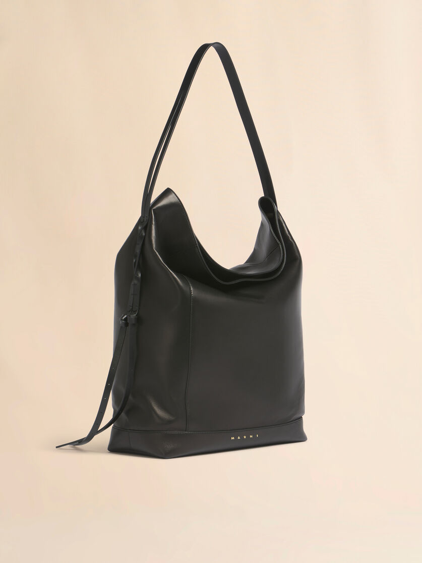 Stutterheim X Marni Black Leather Pod 2.0 Large Hobo Bag