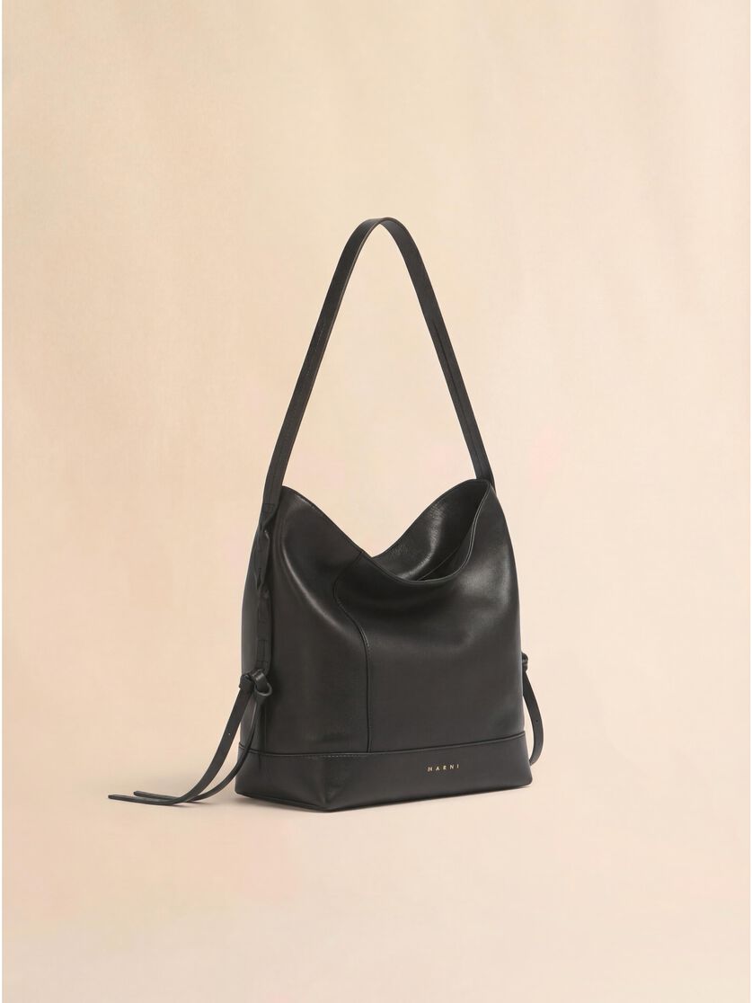 Stutterheim X Marni Black Leather Pod 2.0 Small Hobo Bag