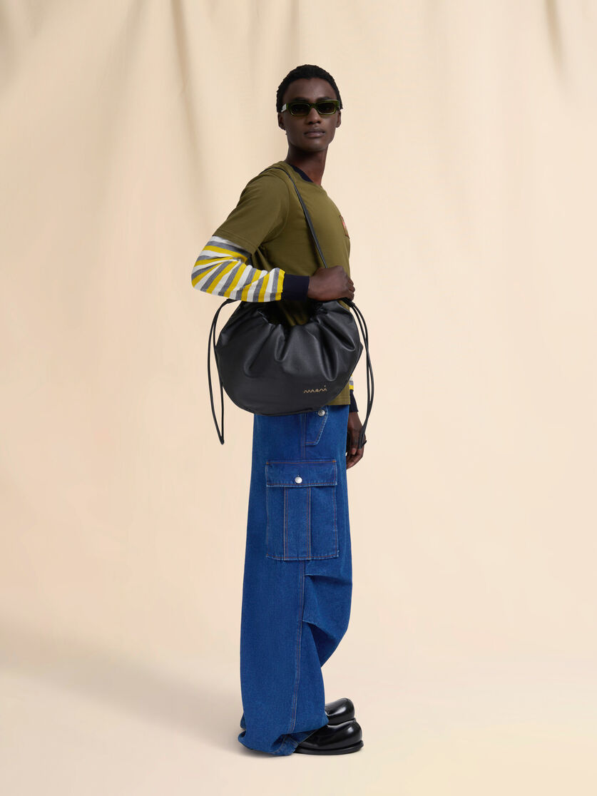 Stutterheim X Marni Black Leather Scrunchie Small Hobo Bag