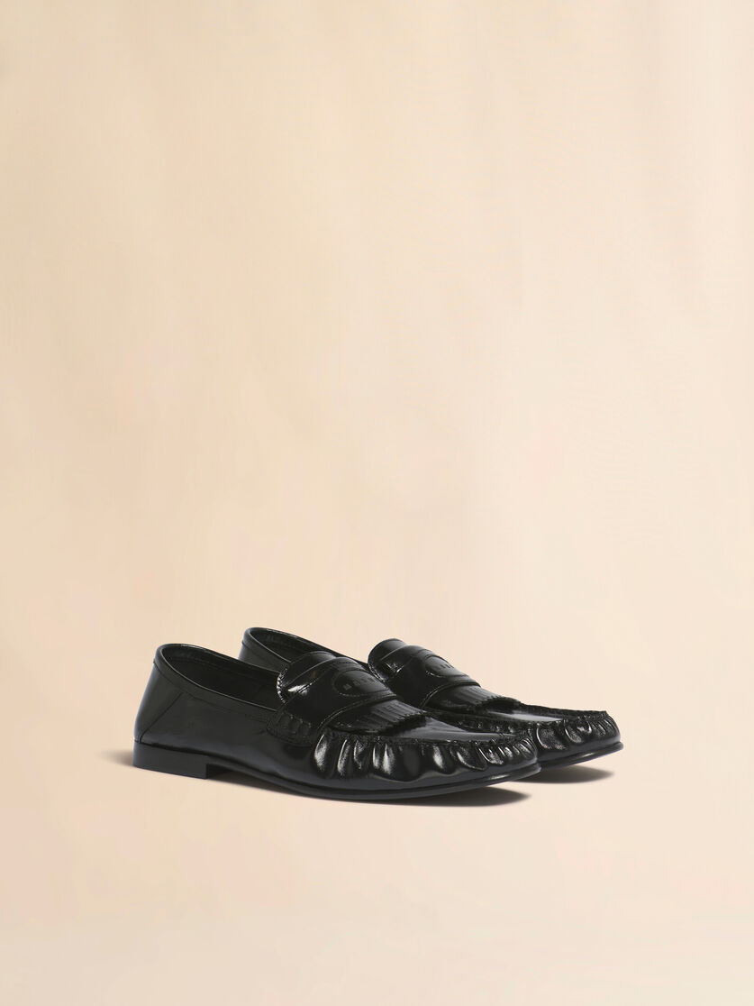 Stutterheim X Marni Black Leather Tassel Loafer With Collapsible Heel