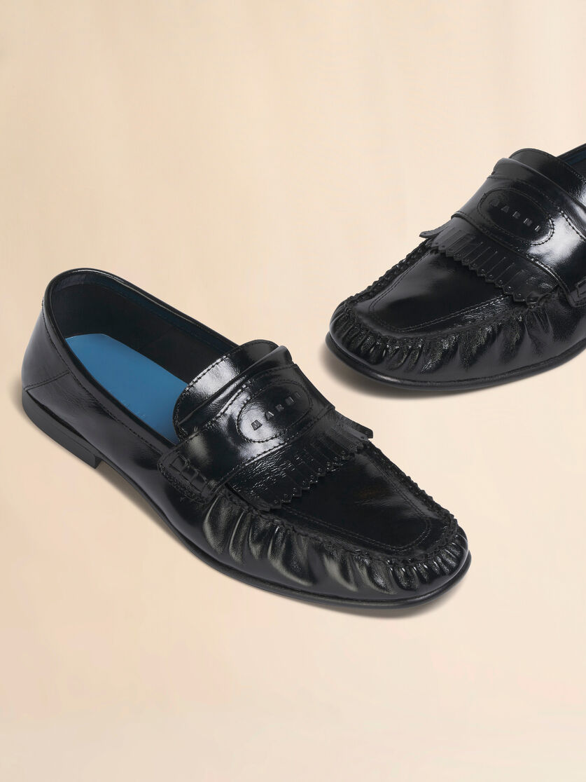Stutterheim X Marni Black Leather Tassel Loafer With Collapsible Heel