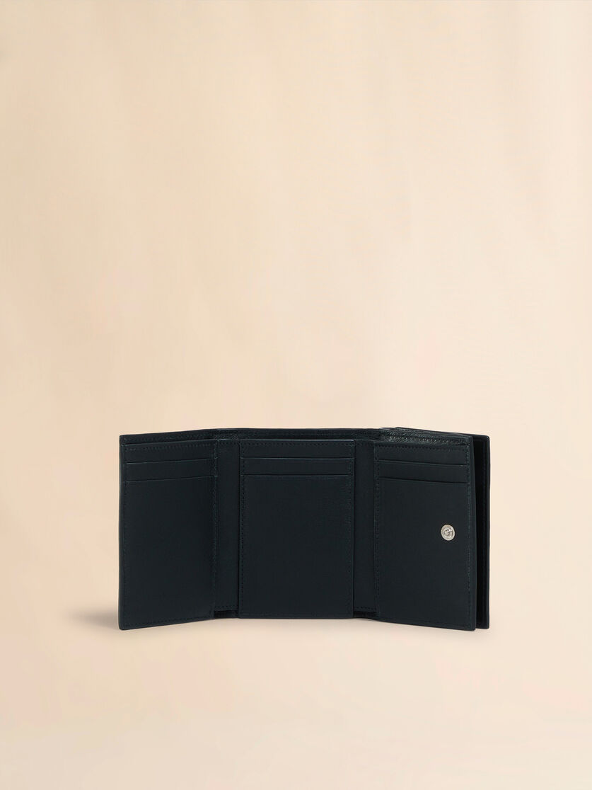Stutterheim X Marni Black Leather Trifold Wallet With Marni Mending Embroidery