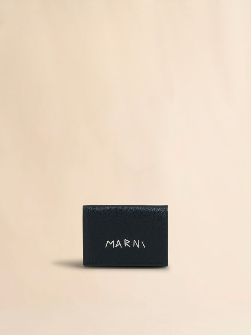 stutterheim x marni Black leather trifold wallet with Marni Mending embroidery