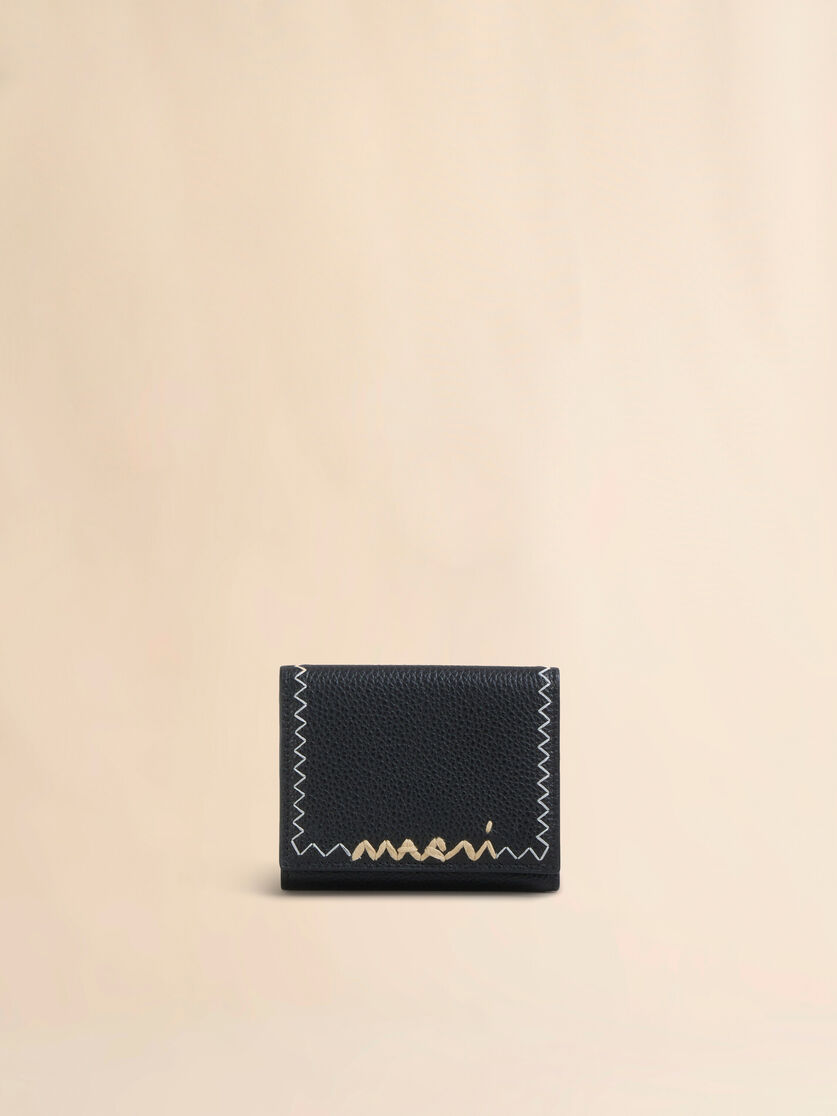 stutterheim x marni Black leather trifold wallet with Marni Symbol logo