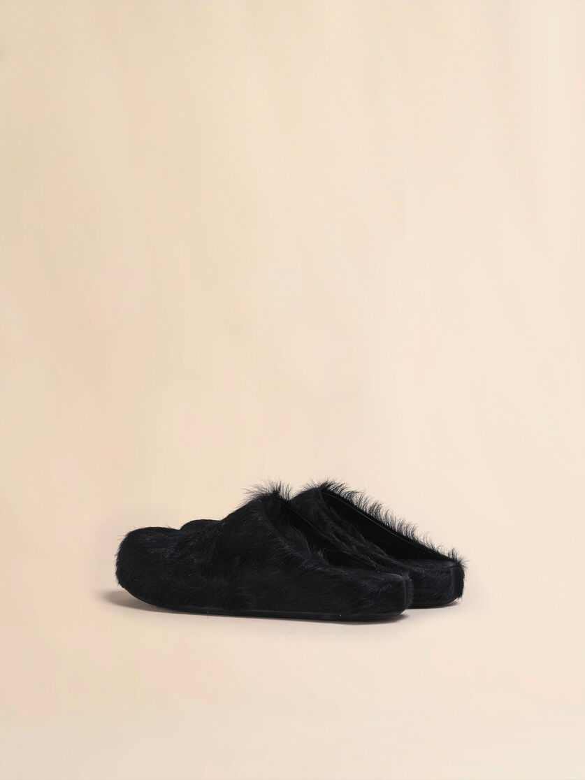 Stutterheim X Marni Black Long Hair Calfskin Fussbett Sabot