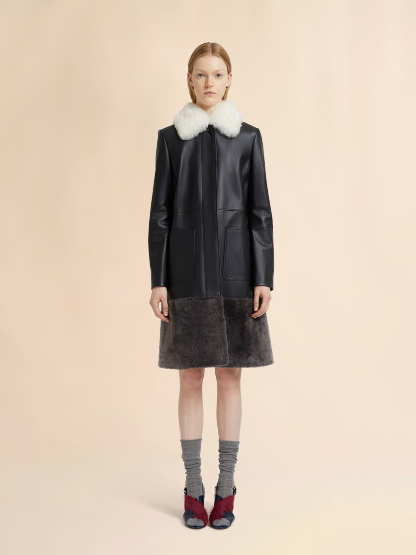 Stutterheim X Marni Black Nappa Leather Coat With Shearling Trims