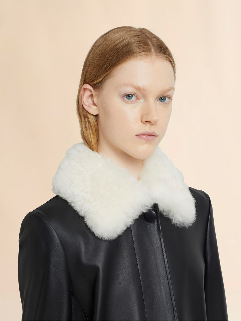 Stutterheim X Marni Black Nappa Leather Coat With Shearling Trims