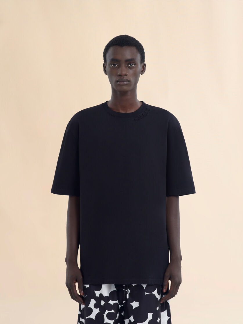 Stutterheim X Marni Black Organic Cotton Oversized T-shirt With Marni Patches