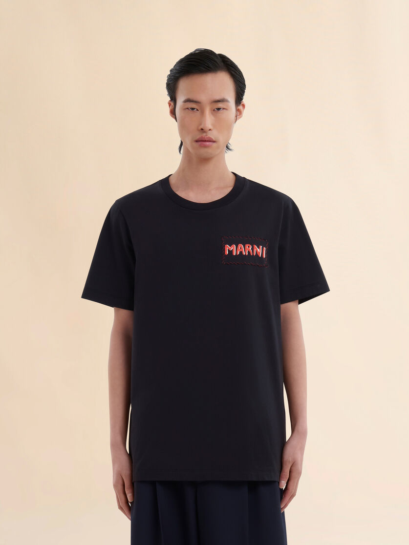Stutterheim X Marni Black Organic Cotton T-shirt With Marni Patch