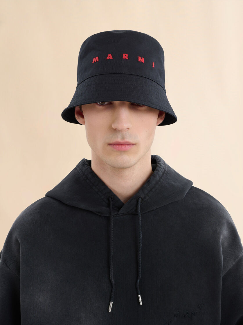 Stutterheim X Marni Black Organic Gabardine Bucket Hat With Embroidered Logo