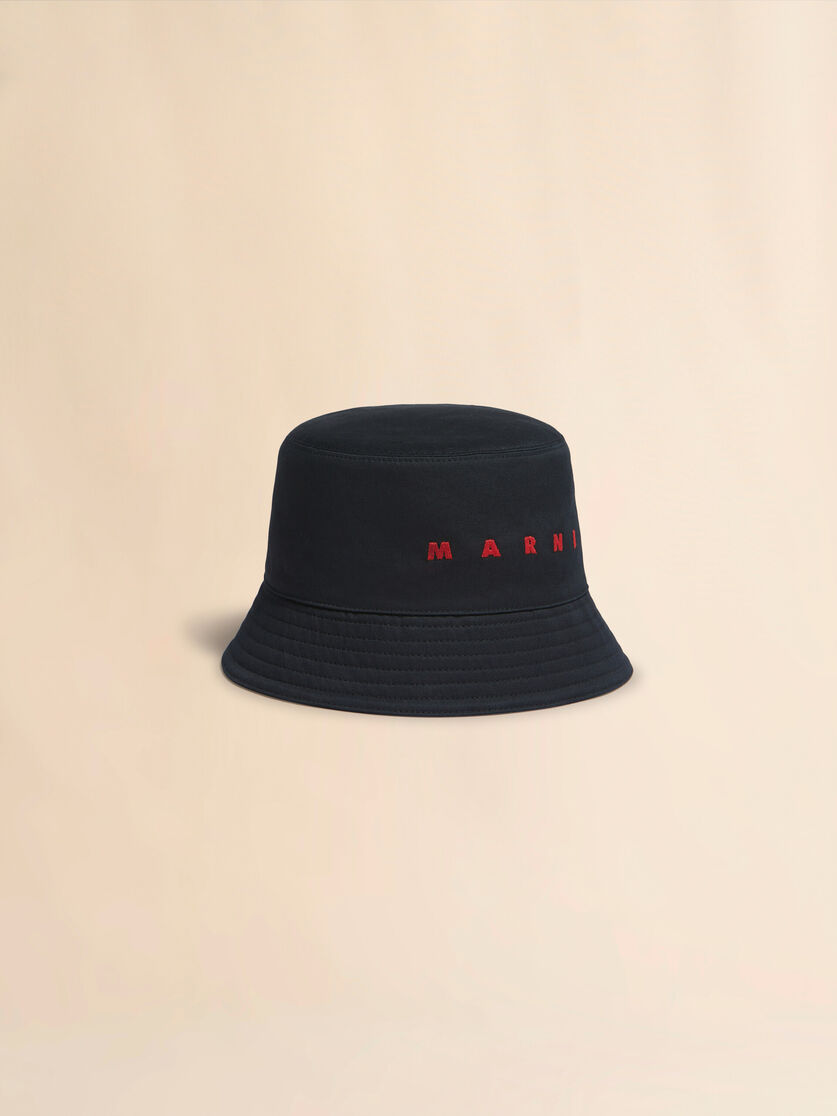 stutterheim x marni Black organic gabardine bucket hat with embroidered logo