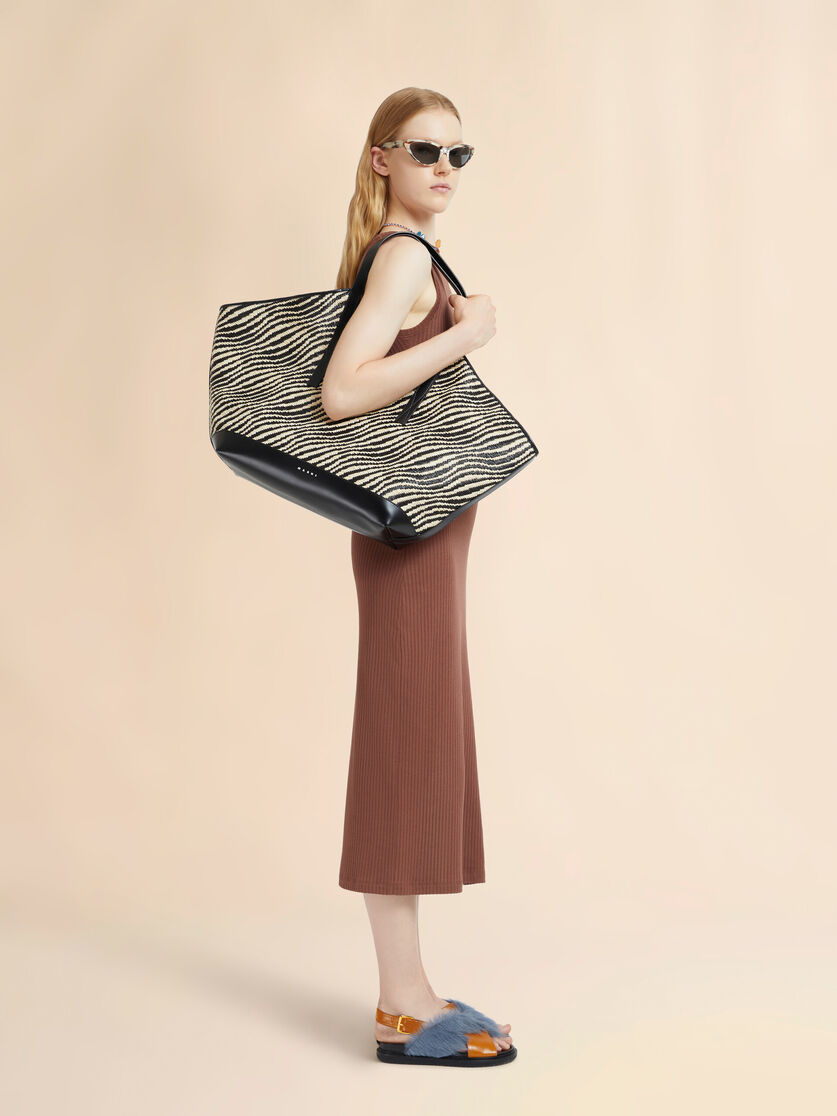 Stutterheim X Marni Black Raffia-effect Waves Tote Bag