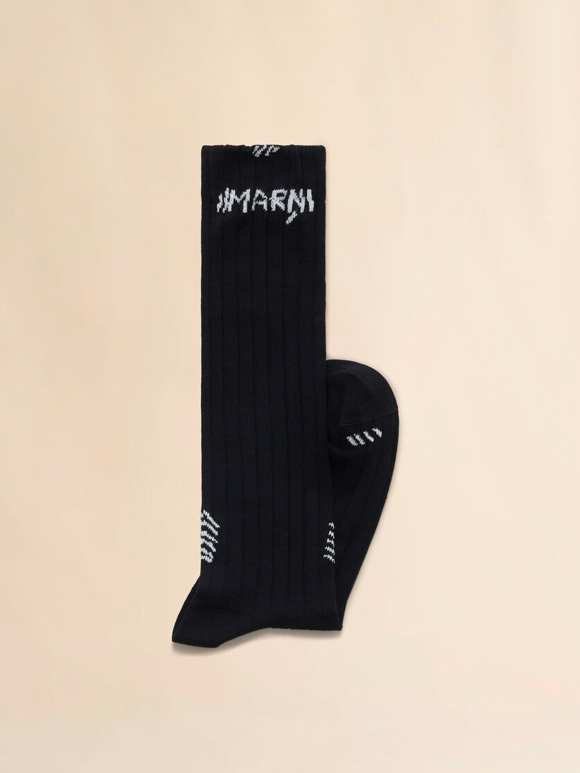 Stutterheim X Marni Black Ribbed Cotton Socks With Marni Mending