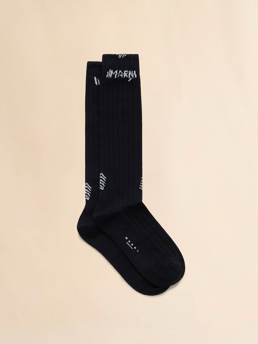 stutterheim x marni Black ribbed cotton socks with Marni Mending