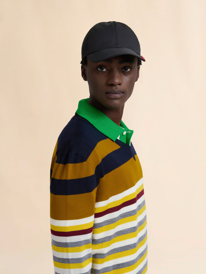 Stutterheim X Marni Black Tafetta Baseball Cap With Marni Mending