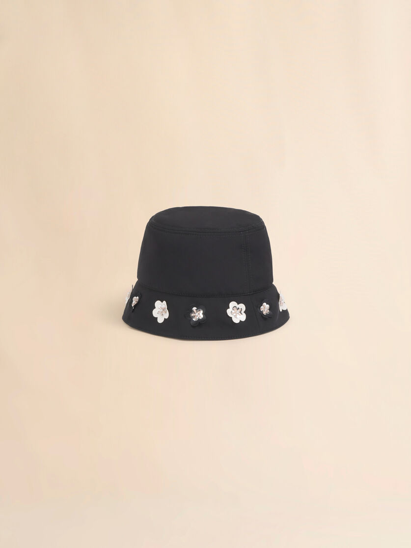 Stutterheim X Marni Black Taffeta Bucket Hat With Daisy Appliqués
