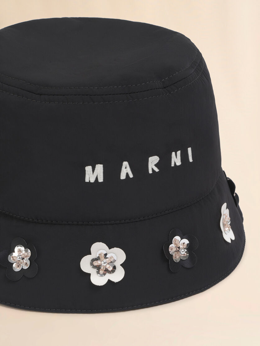 Stutterheim X Marni Black Taffeta Bucket Hat With Daisy Appliqués
