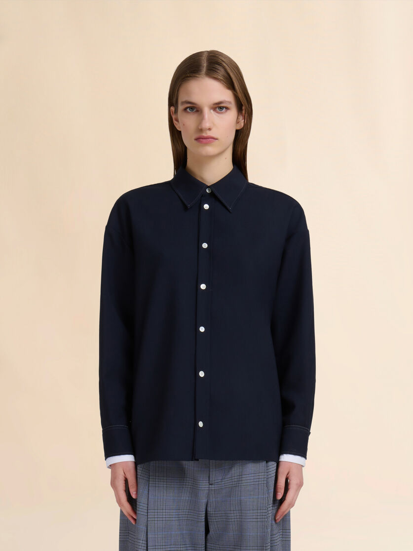 Stutterheim X Marni Black Tropical Wool Shirt With Double Cuffs