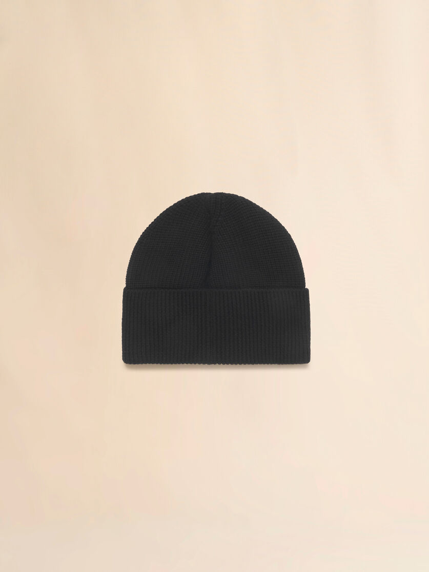 Stutterheim X Marni Black Wool Fisherman's Rib Beanie With Marni Patch