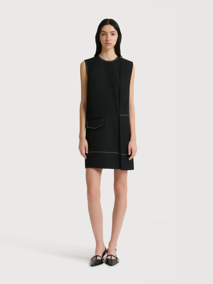 Stutterheim X Marni Black Wool Wrap-effect Mini Dress With Pocket