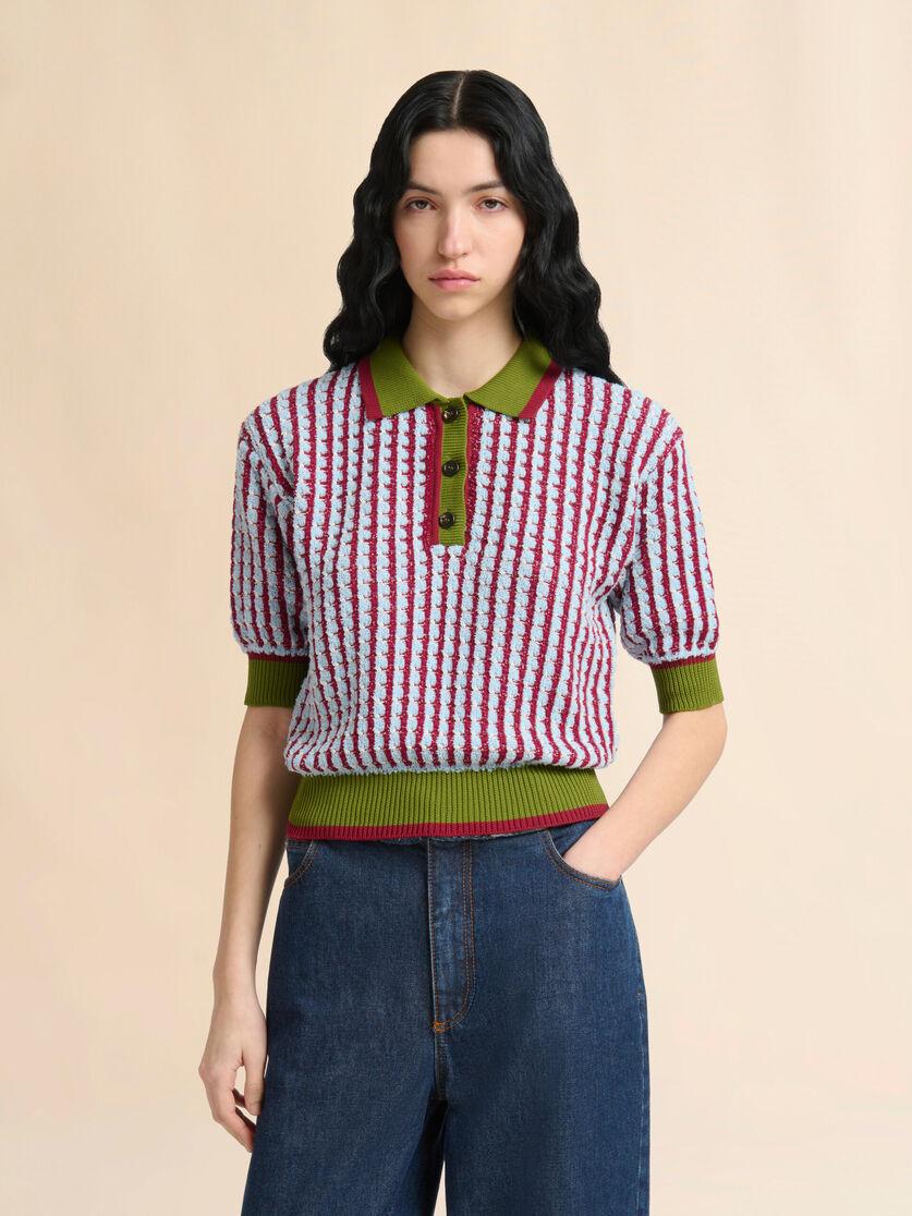 Stutterheim X Marni Blue And Burgundy Bouclé Tweed-effect Polo Shirt