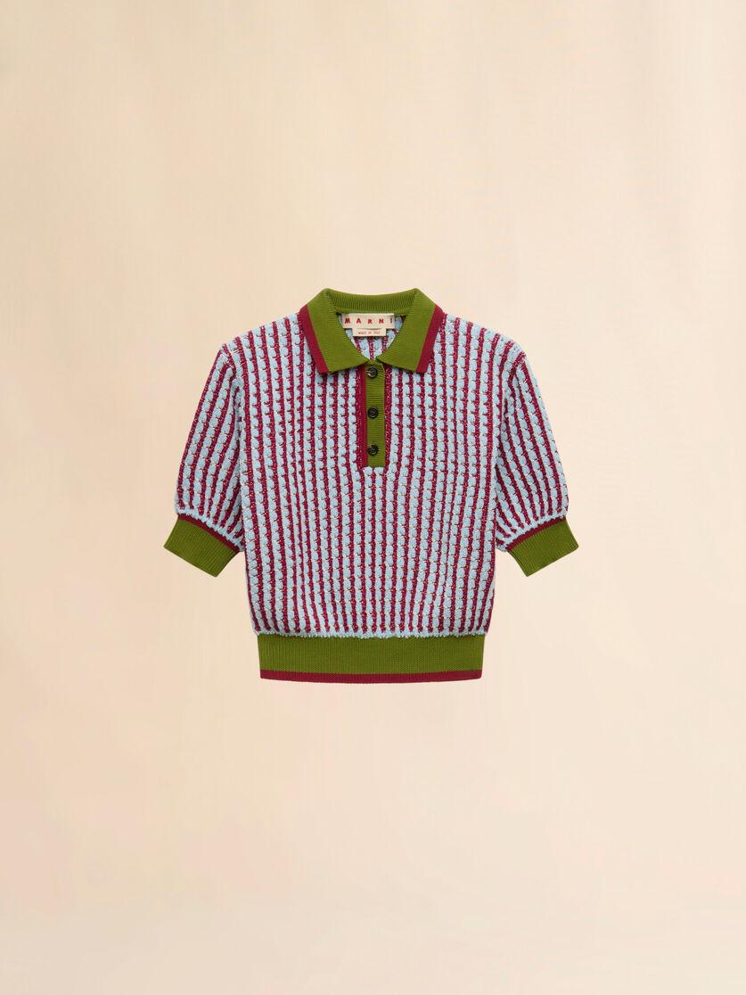 stutterheim x marni Blue and burgundy bouclé tweed-effect polo shirt
