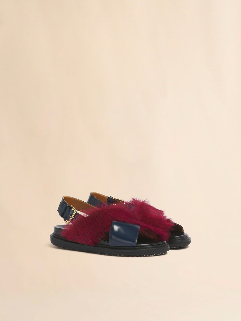 Stutterheim X Marni Blue And Burgundy Leather And Long-hair Fussbett